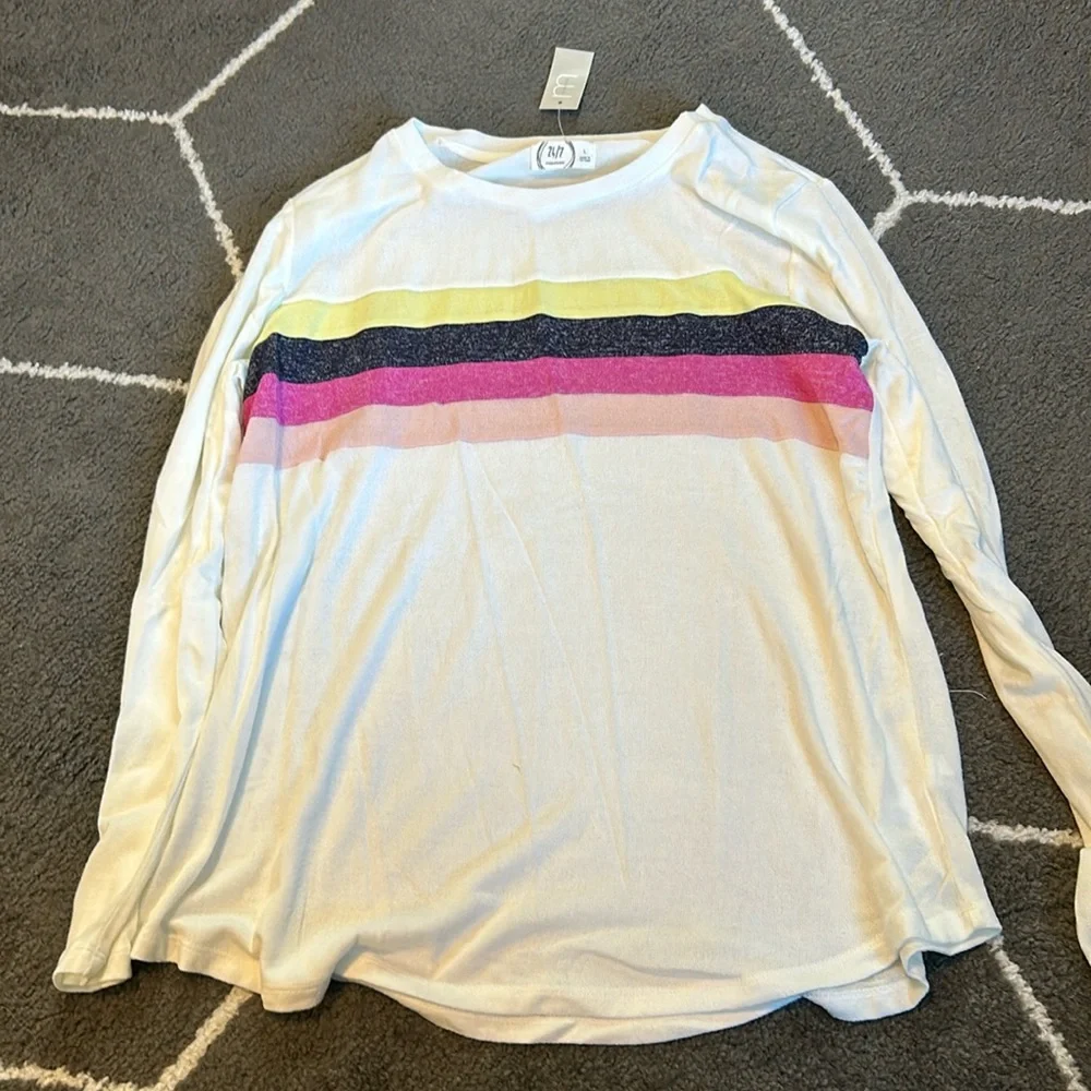 NWT 24/7 Pieced Stripe Cozy Baseball Tee - Picture 1 of 5